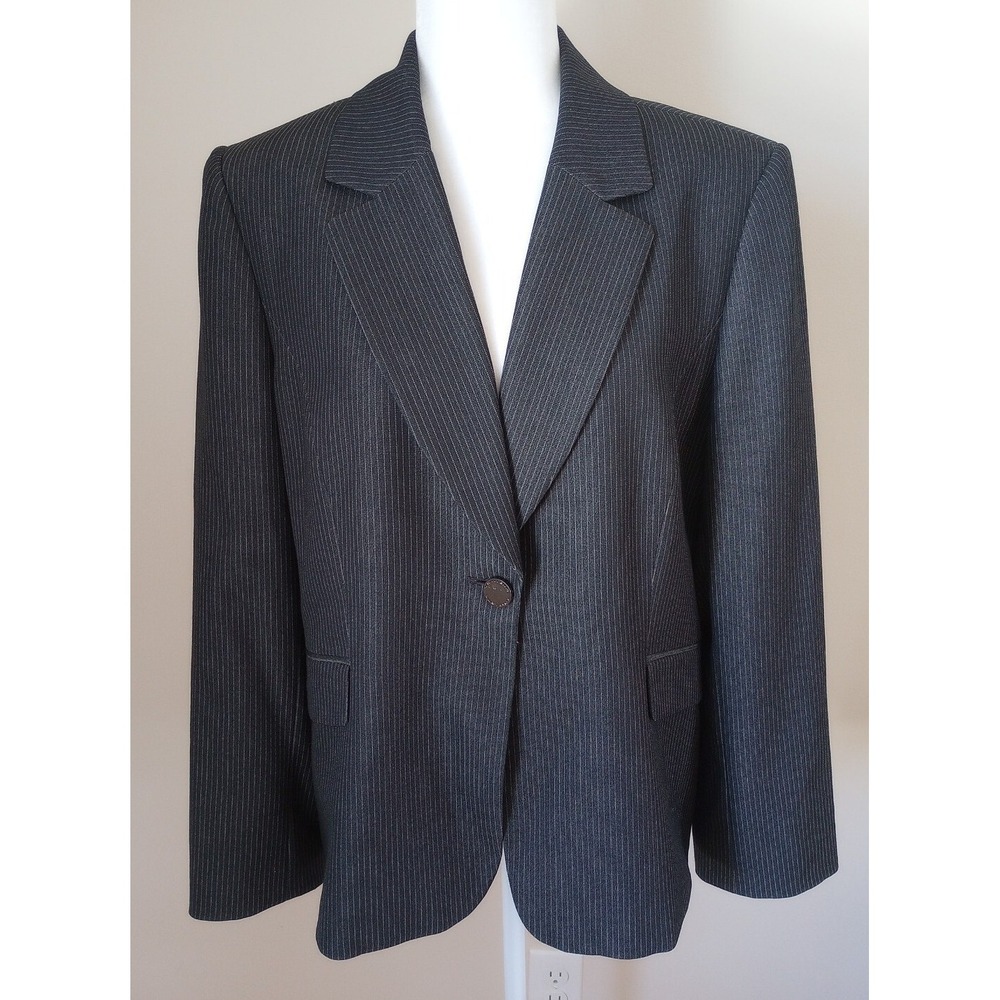 Tahari Arthur S. Levine Ladies Career Pinstriped Blazer Dark Gray 16 EUC